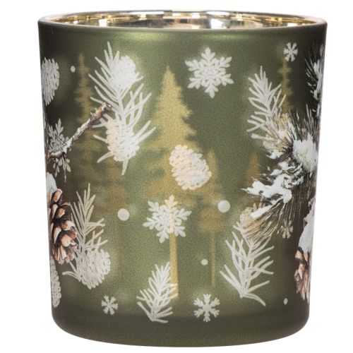 Glass Candle Holder with Winter Pine Motif, 8cm, Set of 2 | Floristik24.co.uk