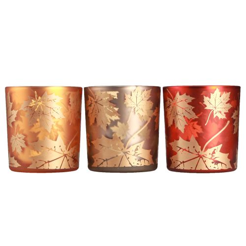 Product Glass Lantern Leaves Brown Champagne Ø7.5cm 6 pcs