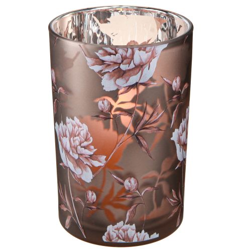 Product Glass Lantern Brown Silver Pink Carnations H18cm