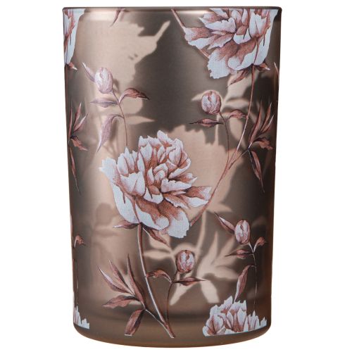 Product Glass Lantern Brown Silver Pink Carnations H18cm