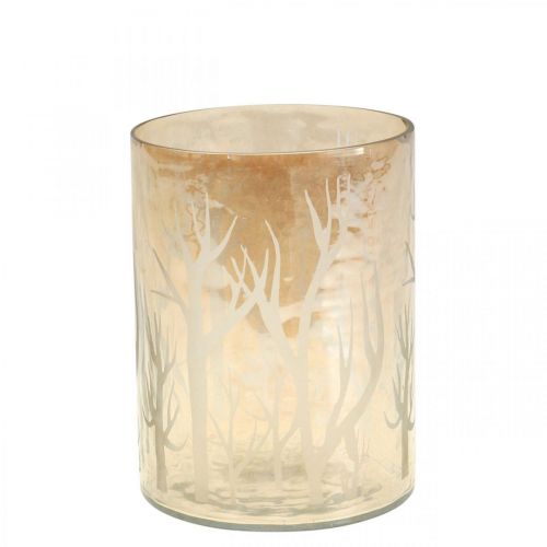Product Lantern Glass Deco Trees Brown Tealight Glass Ø9.5cm H13.5cm