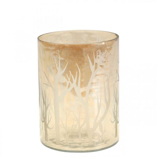 Floristik24 Lantern Glass Deco Trees Brown Tealight Glass Ø9.5cm H13.5cm