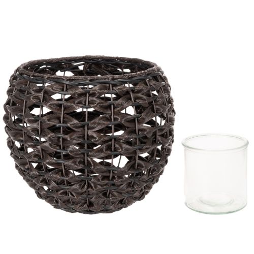Lantern braided black, brown summer decoration Ø31cm H25cm | Floristik24.co.uk