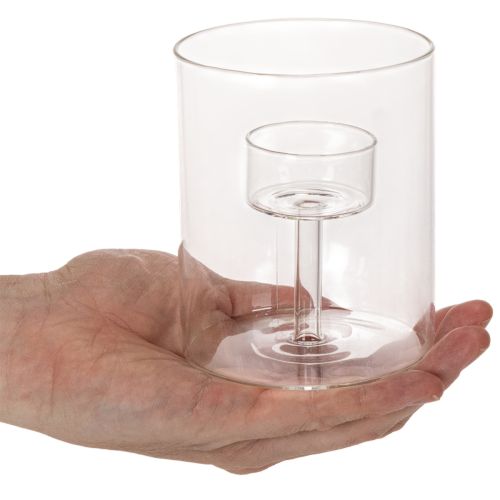 Glass Tealight Holder with Elevated Candle Stand, Transparent, 11cm | Floristik24.co.uk