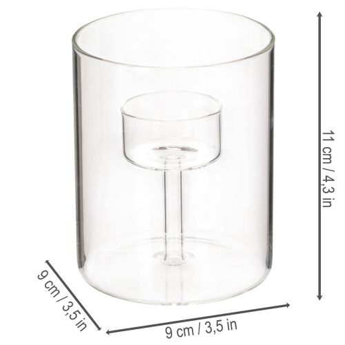 Glass Tealight Holder with Elevated Candle Stand, Transparent, 11cm | Floristik24.co.uk