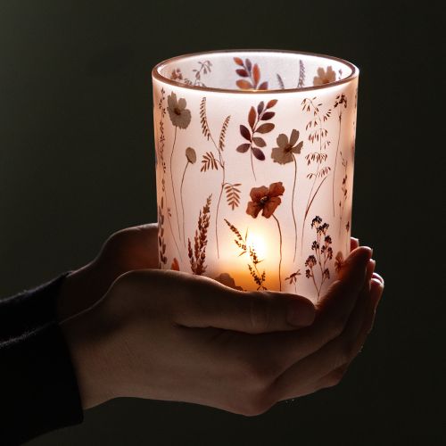 Product Decorative glass lantern with floral motif for stylish home accents, 12.5cm, 2 pieces