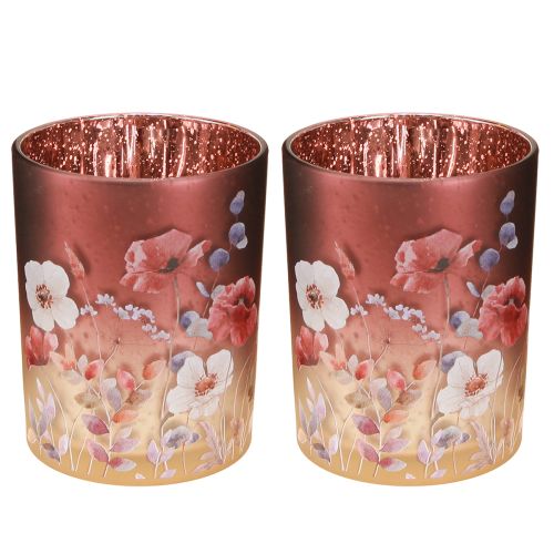 Product Decorative glass lantern with floral design for elegant home accents, 12.5cm, 2 pieces