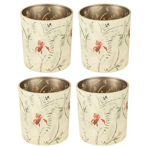 Product Decorative glass lantern with floral motif for atmospheric home accents, 8cm, 4 pieces.