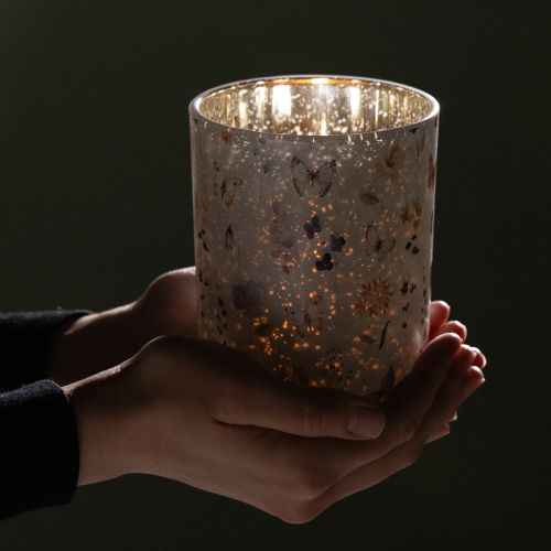 Product Glass tealight holder with butterfly motif for cozy living moments, 12.5cm, 2 pieces