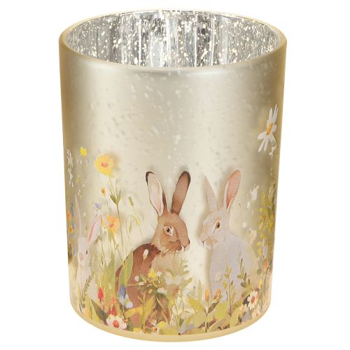Decorative glass lantern with Easter bunny motif for springtime home accents, 12.5cm, 2 pieces.