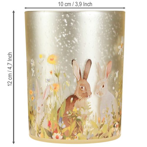 Product Decorative glass lantern with Easter bunny motif for springtime home accents, 12.5cm, 2 pieces.
