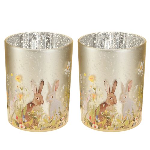 Product Decorative glass lantern with Easter bunny motif for springtime home accents, 12.5cm, 2 pieces.
