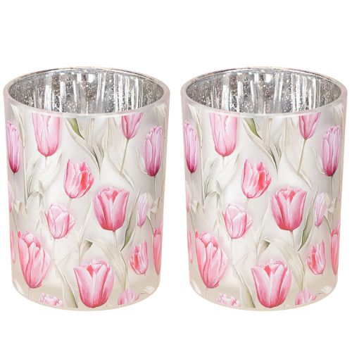 Product Elegant tulip-motif lantern for atmospheric spring decoration, 12.5cm, 2 pieces.