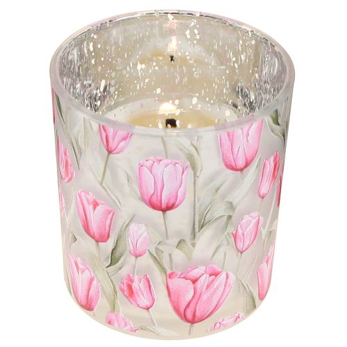Product Decorative glass lantern with tulip design for springtime home accents, 8cm, 4 pieces.