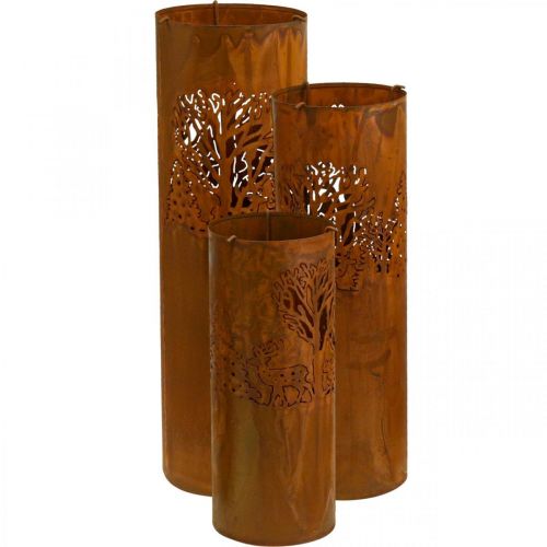 Candlestick rust look decoration deer 30/38.5/45cm set of 3