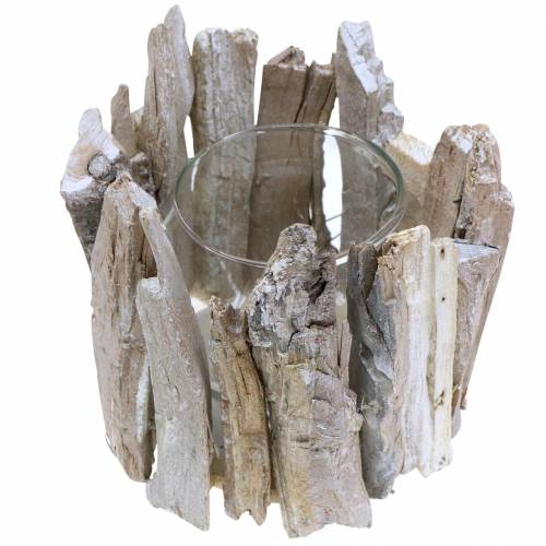 Floristik24 Lantern wood white washed Ø14cm H14cm
