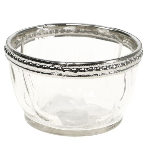 Tealight glass antique with metal edge Ø7cm H4cm