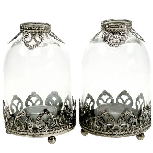 Tealight glass lantern Vintage Ø8.5cm H14cm 2pcs