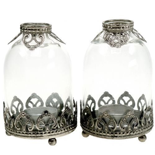 Floristik24 Tealight glass lantern Vintage Ø8.5cm H14cm 2pcs