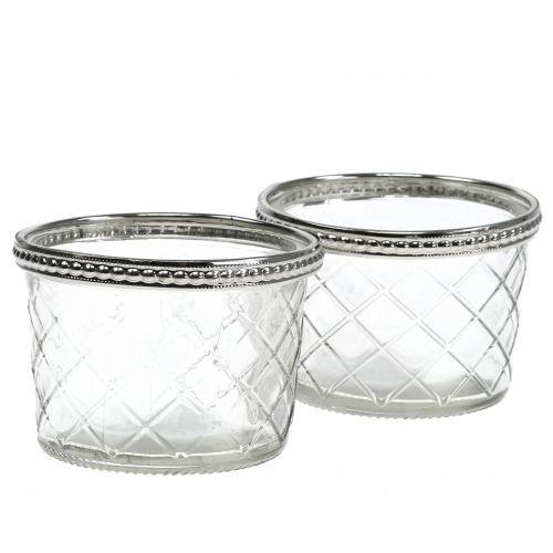 Floristik24 Tealight glass diamond with metal rim Ø8cm H5.5cm 4pcs