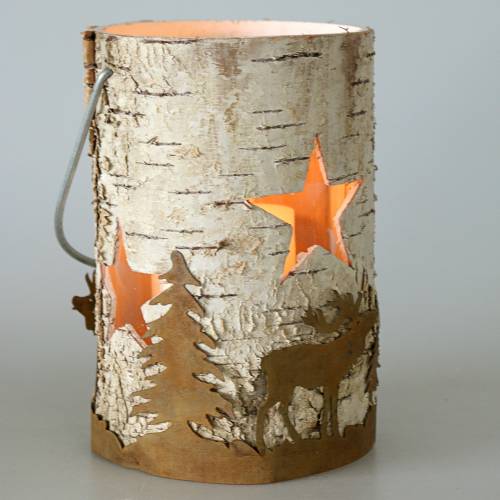 Product Winter decoration lantern birch / glass Ø11.5cm H17cm