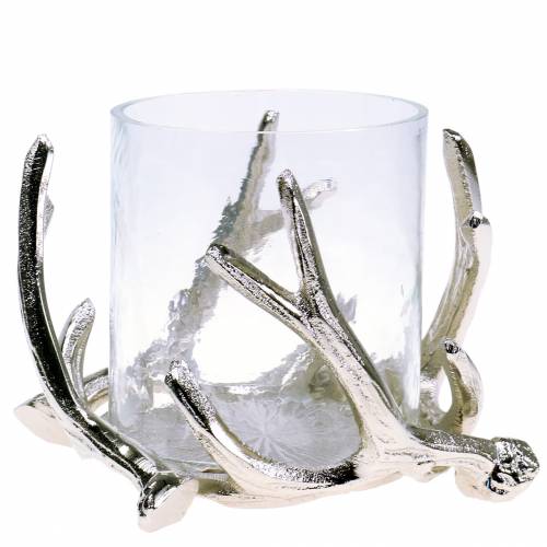 Floristik24 Candle jar antler Silver Ø16cm H11cm