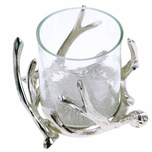 Floristik24 Candle jar antler Silver Ø16cm H11cm