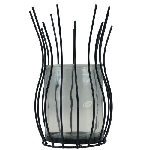 Product Lantern glass metal decoration black goblet Ø17cm H27cm