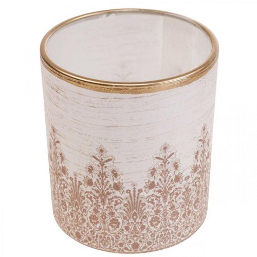 Product Lantern glass tealight holder flower pattern Ø8cm H9cm 2pcs