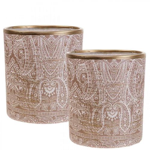 Product Lantern Glass Tea Light Holder Paisley Pattern Ø8cm H9cm 2pcs