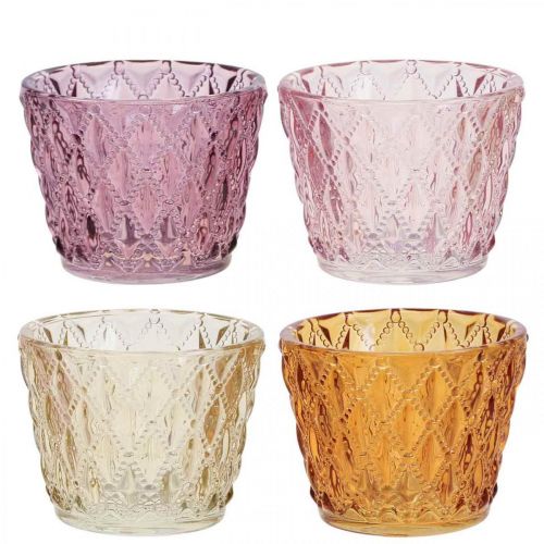 Floristik24 Lantern glass tealight holder diamond pattern Ø7.5cm H6cm 4pcs