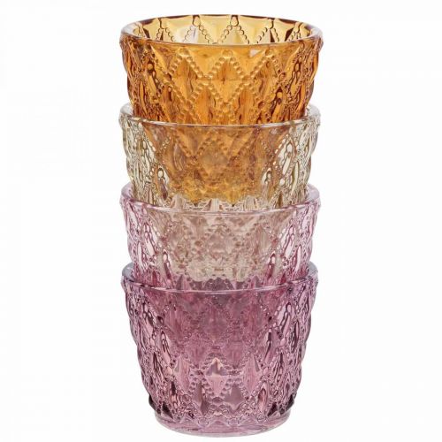 Floristik24 Lantern glass tealight holder diamond pattern Ø7.5cm H6cm 4pcs