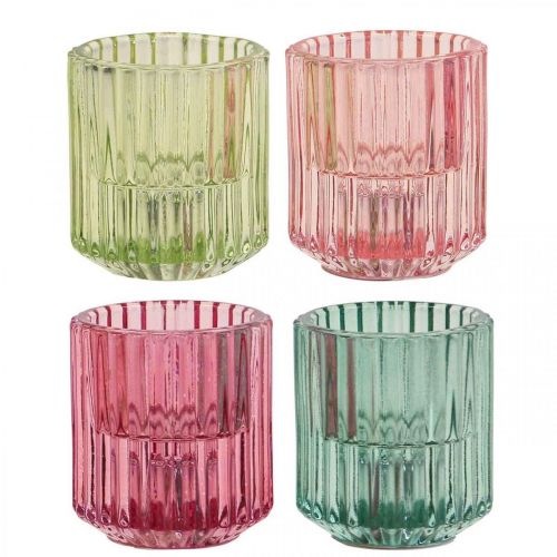 Floristik24 Lantern glass ribbed tealight holder Ø5.5cm H6cm 4pcs