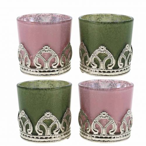 Floristik24 Lantern glass metal decor green lilac Ø5.5cm H5.5cm 4pcs