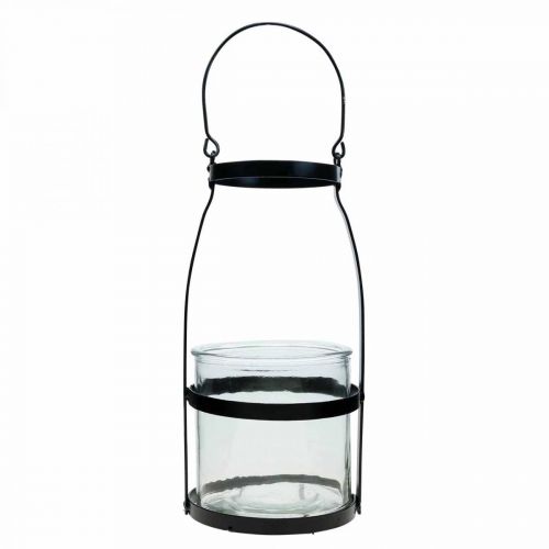 Lantern glass with handle candlestick black H25cm