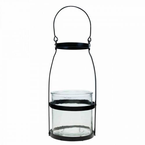 Product Lantern glass with handle candlestick black H25cm