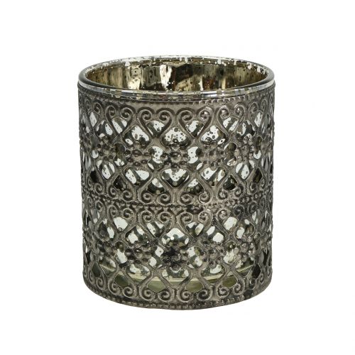 Floristik24 Windlight glass with orient pattern silver Ø7,5cm H8cm