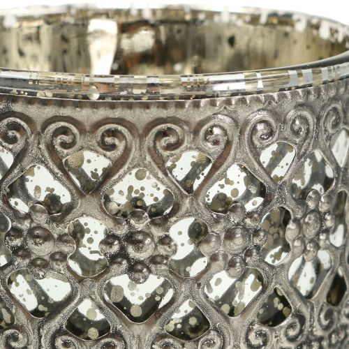 Floristik24 Windlight glass with orient pattern silver Ø7,5cm H8cm