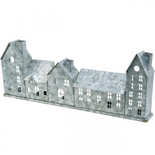 Row of houses, metal decoration for lighting, Advent decoration, silver lantern L52cm H20cm | Floristik24.co.uk