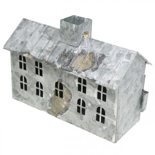 Product Lantern house metal, decoration for Christmas, shabby chic, white washed, antique look H12.5cm L17.5cm