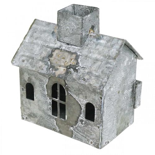 Product Lantern house metal shabby chic white washed, rust H11cm