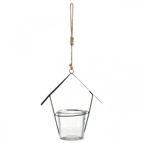 Product Lantern house, tealight holder for hanging, metal decoration, glass H21.5cm 2pcs