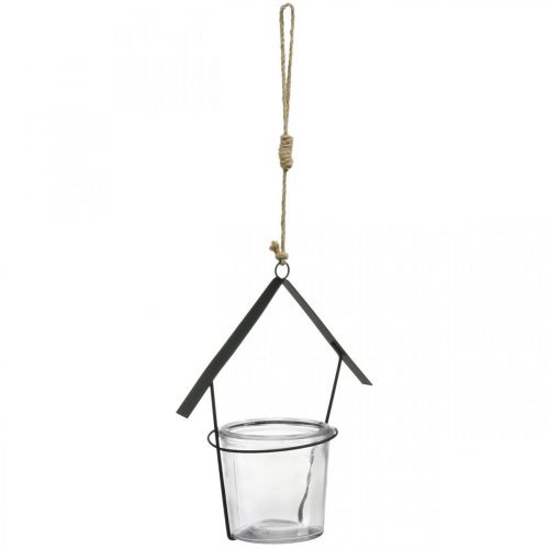 Product Lantern house, tealight holder for hanging, metal decoration, glass H21.5cm 2pcs