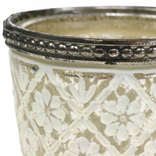 Floristik24 glass tealight poor man's silver floral Ø7,5cm H7,5cm 2pcs