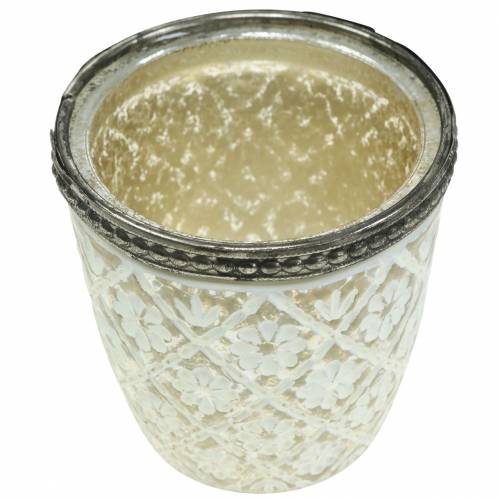 Floristik24 glass tealight poor man's silver floral Ø7,5cm H7,5cm 2pcs