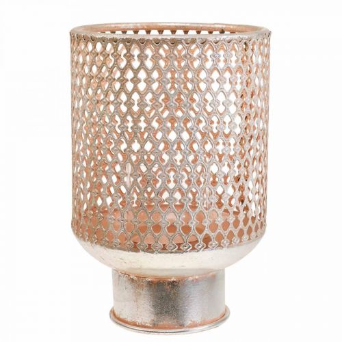 Floristik24 Lantern metal candle holder glass silver pink Ø18cm H27cm