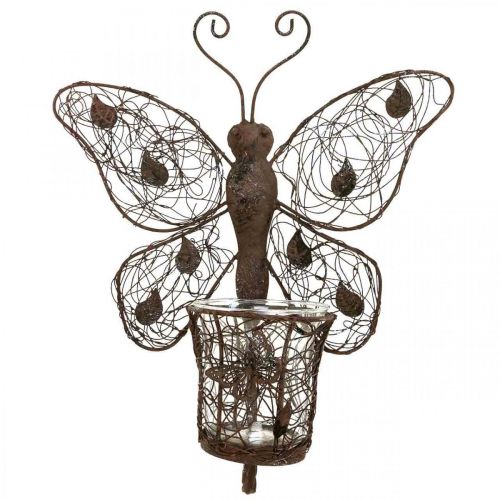 Product Lantern metal wall decoration butterfly rust decoration 36.5cm