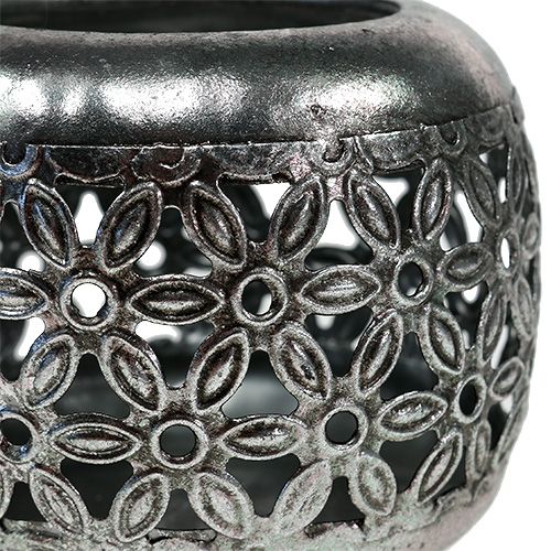 Floristik24 Silver lantern with a floral pattern Ø9.5cm H7cm