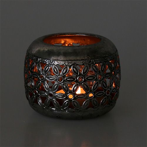 Floristik24 Silver lantern with a floral pattern Ø9.5cm H7cm