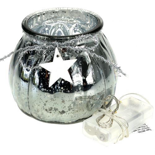 Floristik24 Silver lantern with LED light Ø11cm H10cm